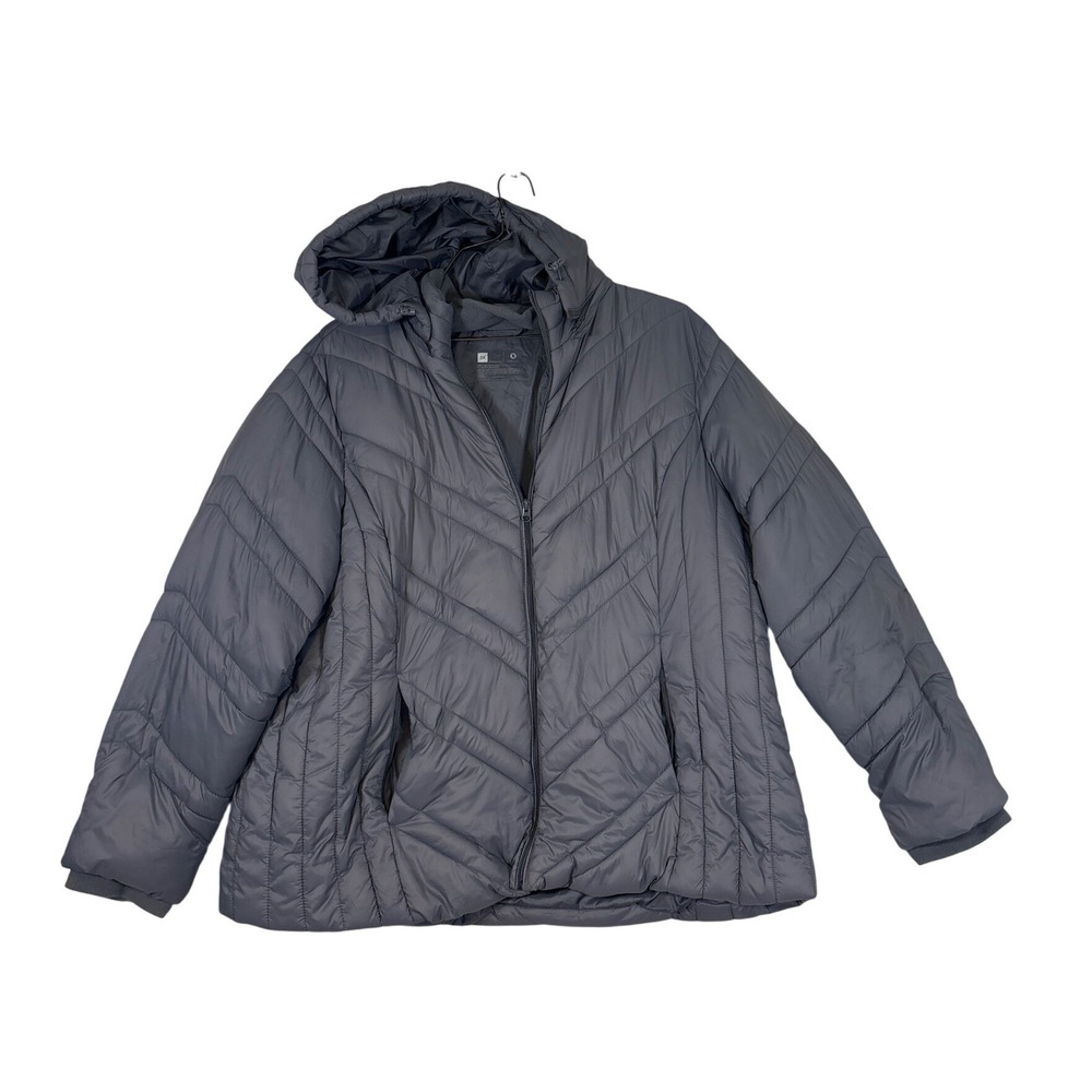 Xersion Womens Puffer Jacket Gray Quilted Hooded Full Zip Coat Plus Size 3X